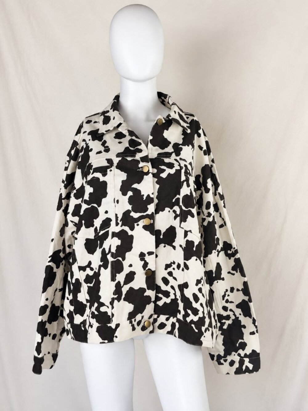 Idem Ditto Cow Print Oversized Trucker Jacket Western Rodeo L